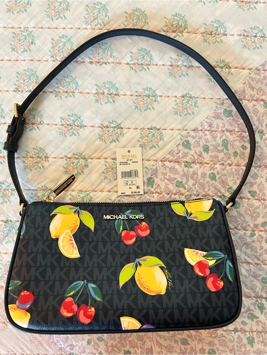 Michael Kors Handbags - MICHAEL KORS Jet Set Fruit Print MK Logo Medium Pouchette In ADMIRAL BLUE NWT